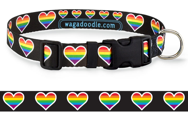 One Love Rainbow Hearts Personalized Dog Collar