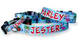 Tropical Christmas Pink Flamingo Personalized Dog Collar Blue
