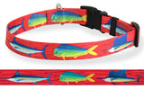 Mahi, Marlin and Sailfish Offshore Deep Sea Fishing artwork on a red dog collar