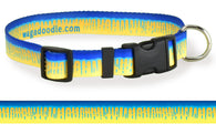 Dog Collar with Marlin skin blues, yellows and turquoise showing the grand slam fish of Offshore and Deep Sea Fishing and Marlin fish skin dog collar art.