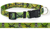 Skull & Crossbones Green Camo Personalized Dog Collar