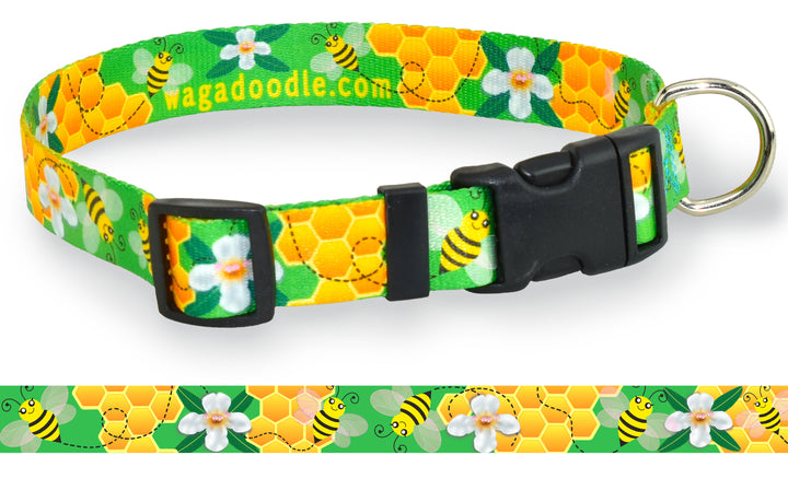 Bright Lime Green Dog Collar with Honey Combs, Honey Bees and Florida Keys Black Mangrove flowers