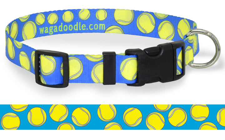 Bouncing bright yellow tennis balls on a blue background.