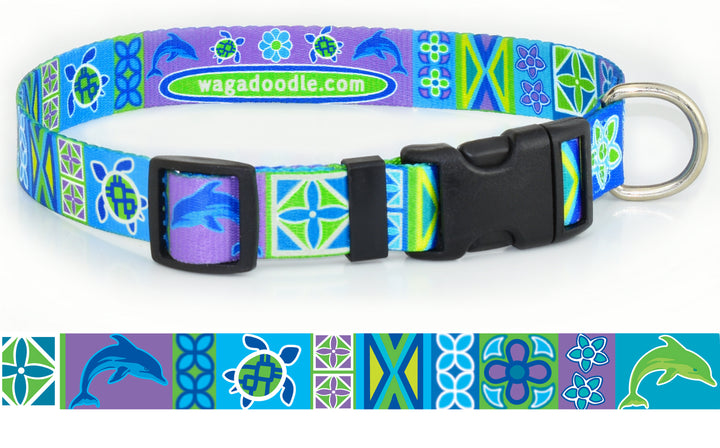 Tropical Pattern Blue Personalized Dog Collar