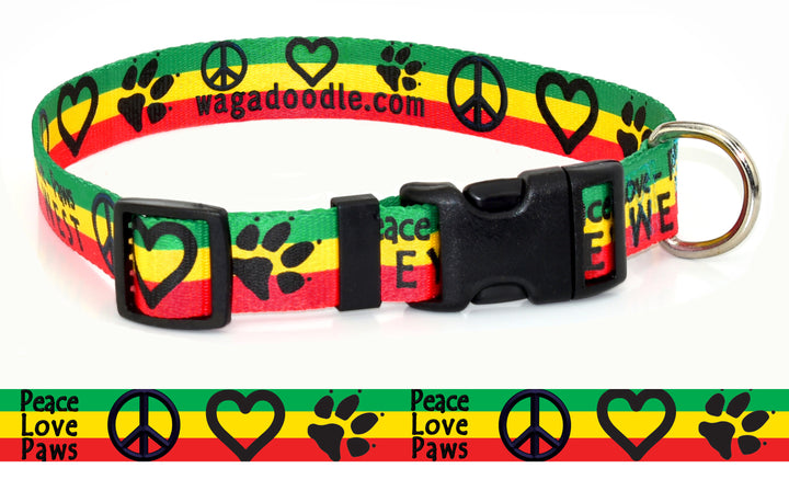 Reggae Peace, Love & Paws Personalized Dog Collar