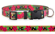 Plumeria with Border Dog Collar Black & Red
