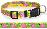 Pink Flamingo & Palm Trees on Yellow Personalized Dog Collar