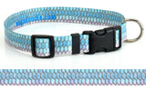 A dog collar with the artwork of tarpon fish scales  made by Key West Artist Deb Pansier