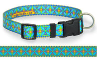 Dog Collar with bright patterned design in green,purple and turquoise