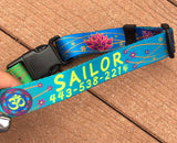 Om with Sacred Lily Blue/Green Personalized Dog Collar