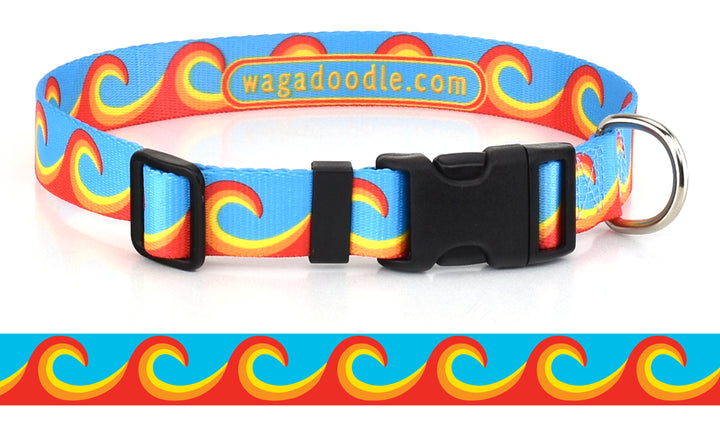 Waves in Turquoise/Orange Personalized Dog Collar