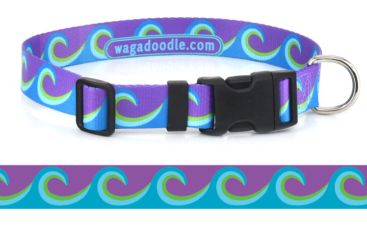 Waves Teal/Purple Personalized Dog Collar