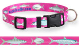Fly fishing the salt water shallow flats in the Florida Keys Backcountry for Bonefish, Permit and Tarpon is a Grand Slam with this artwork on this pink Key West Dog Collar by Wagadoodle