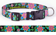 Passion Flower on Black Personalized Dog Collar