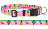 Pink Flamingos, Pineapples & Palm Trees on Pink Personalized Dog Collar