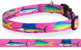 Pink dog collar with Marlins, Mahi & Swordfish