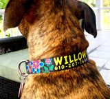 Passion Flower on Black Personalized Dog Collar