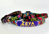Plumeria Red on Black Personalized Dog Collar