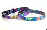 Groovy Flowers on Purple Personalized Dog Collar