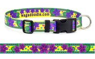 Plumeria Purple on Yellow Personalized Dog Collar