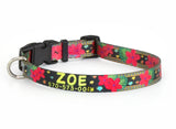 Plumeria Red on Black Personalized Dog Collar
