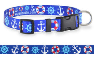 Ships Ahoy Nautical Red, White & Blue Personalized Dog Collar