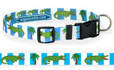 Puppy Pulitzer Alligator Blue Stripes Personalized Dog Collar