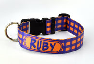 Halloween Orange & Purple Plaid Personalized Dog Collar