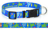 Sea Turtles dog collar with a bright blue background
