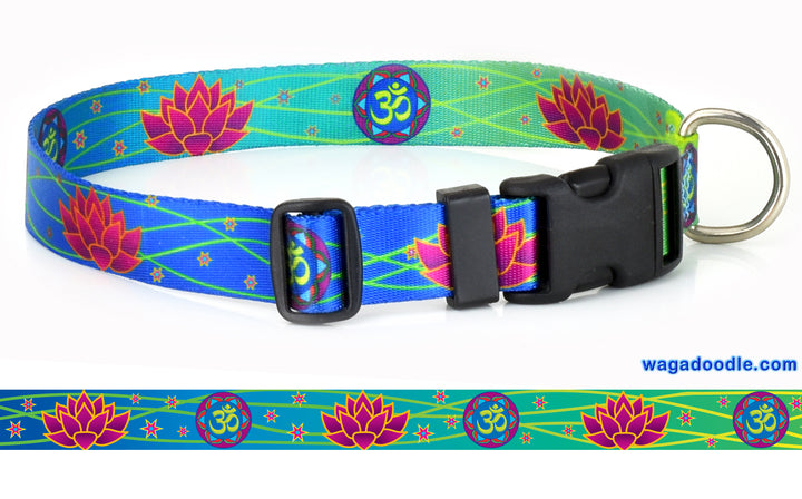 Om with Sacred Lily Blue/Green Personalized Dog Collar