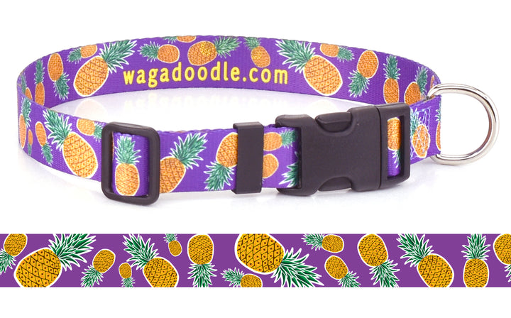 Pineapples on Purple Personalized Dog Collar
