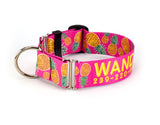 Pink 1.5" extra wide martingale dog collar with pineapples 