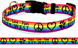 Rainbow Peace Love and Paws Personalized Dog Collar