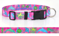 Sea Creatures Pink Personalized Dog Collar